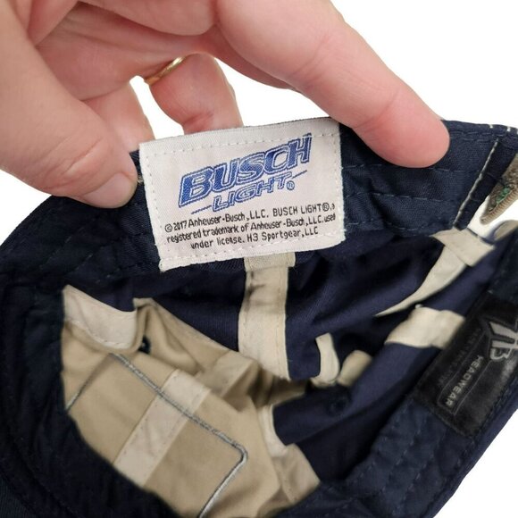 Busch Light Trucker Hat Adjustable Fit Tan & Navy 713‎ Headwear Hook Loop strap - Picture 4 of 8